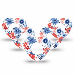 ExpressionMed July Flowers Freestyle Libre 2 Heart Shape Tape, Abbott Lingo, 5-Pack American theme flowers Overlay Patch CGM Design