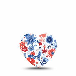 ExpressionMed July Flowers Freestyle Libre 2 Heart Shape Tape, Abbott Lingo,  Single Tape and Single Sticker Americana Flowers Themed Adhesive Patch CGM Design