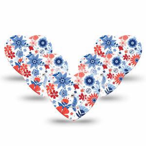 ExpressionMed July Flowers Freestyle Libre 2 Heart Shape Tape, Abbott Lingo,  5-Pack Tape and 5-Pack Sticker USA Holiday Garden Adhesive Patch CGM Design