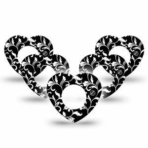 ExpressionMed Fleur de lis Freestyle Libre 2, Abbott Lingo, Heart Shape Tape 5-Pack Noir vine Overlay Patch CGM Design