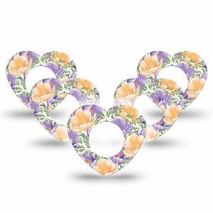 ExpressionMed Crocus Flowers Freestyle Libre 2 Heart Shape 5-Pack Overlay Patch CGM Design, Abbott Lingo