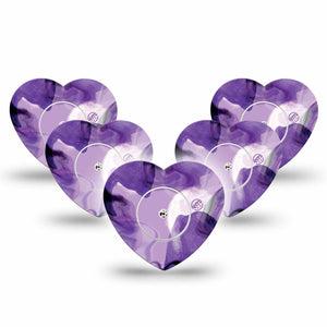 ExpressionMed Purple Storm Freestyle Libre 2 Heart Shape Tape, Abbott Lingo, 5-Pack Tape and 5-Pack Sticker misty like purple theme Overlay Patch CGM Design