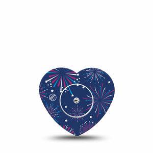 ExpressionMed Night Sky Celebration Freestyle Libre 2 Heart Shape Tape, Abbott Lingo, Single Tape and Single Sticker Radiant Fireworks Adhesive Patch CGM Design