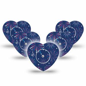 ExpressionMed Night Sky Celebration Freestyle Libre 2 Heart Shape Tape, Abbott Lingo, 5-Pack Tape and 5-Pack Sticker Radiant Fireworks Adhesive Patch CGM Design