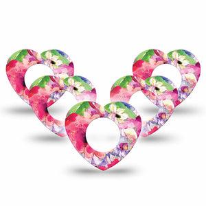 ExpressionMed Watercolor Red Flowers Freestyle Libre 2 Heart Shape Tape, Abbott Lingo, 5-Pack Painted Pink Florals Adhesive Patch CGM Design