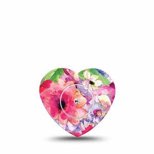 ExpressionMed Watercolor Red Flowers Freestyle Libre 2 Heart Shape Tape, Abbott Lingo, Single Tape and Single Sticker Lively Pink Garden Adhesive Patch CGM Design