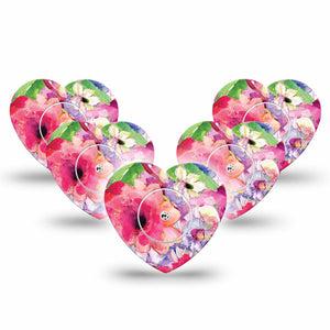 ExpressionMed Watercolor Red Flowers Freestyle Libre 2 Heart Shape Tape, Abbott Lingo, 5-Pack Tape and 5-Pack Sticker Bold Pink Flowers Adhesive Patch CGM Design