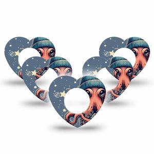 ExpressionMed Hipster Octopus Freestyle Libre 2 Heart Shape Tape, Abbott Lingo,  5-Pack Imagitive Octopus Creature Adhesive Patch CGM Design