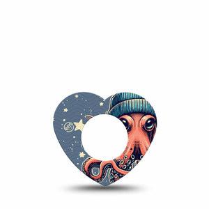 ExpressionMed Hipster Octopus Freestyle Libre 2 Heart Shape Tape, Abbott Lingo,  Single Tape Funny Sea Creature Adhesive Patch CGM Design