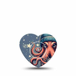 ExpressionMed Hipster Octopus Freestyle Libre 2 Heart Shape Tape, Abbott Lingo,  Single Tape and Single Sticker Stylish Sea Animal Adhesive Patch CGM Design
