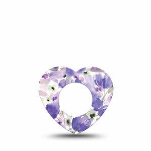 ExpressionMed Italian Blooms Freestyle Libre 2 Heart Shape Tape, Abbott Lingo, Single Tape Delicate Lavender Flowers Adhesive Patch CGM Design
