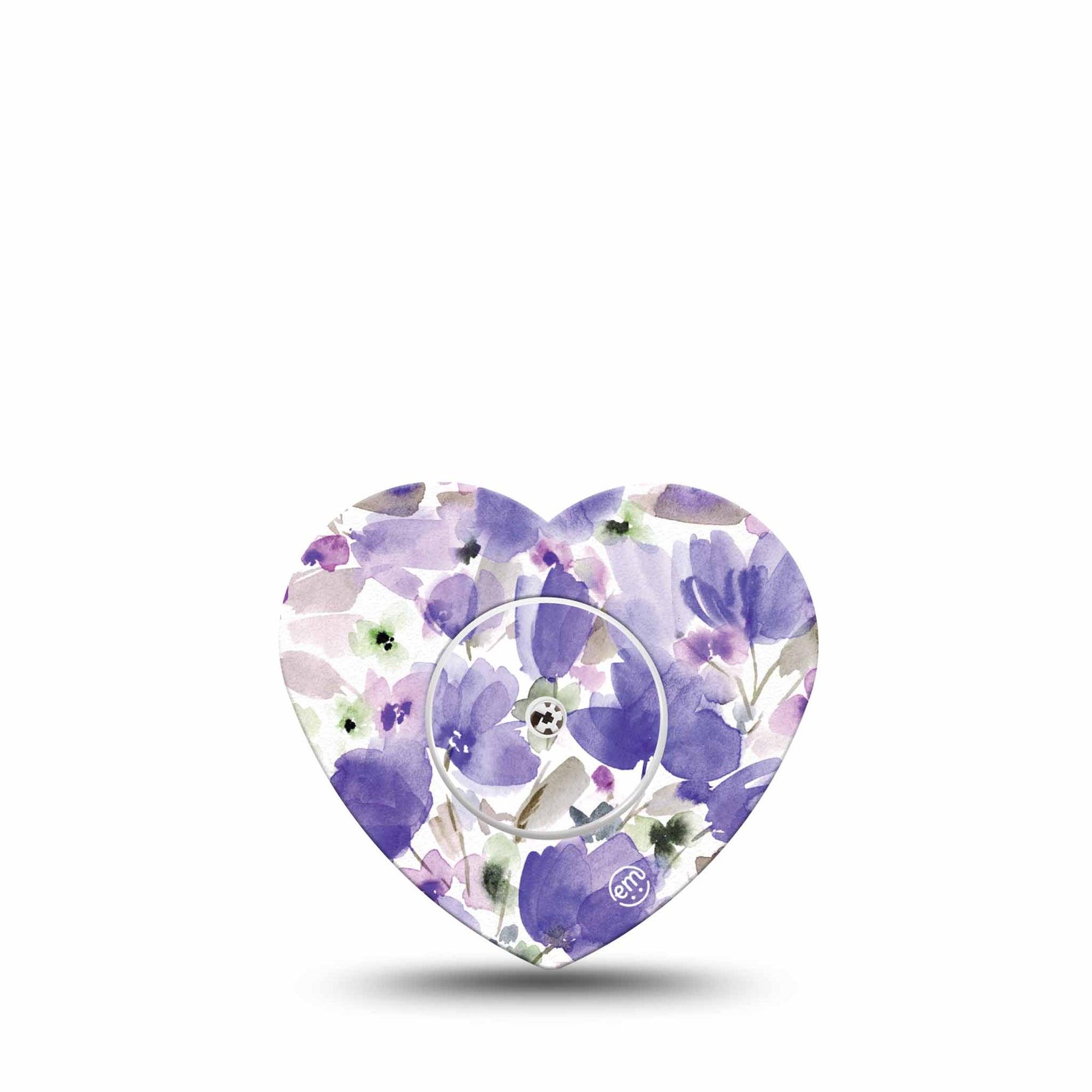 ExpressionMed Italian Blooms Freestyle Libre 2 Heart Shape Tape, Abbott Lingo, Single Tape and Single Sticker Dreamy Watercolor Purple Flowers Adhesive Patch CGM Design