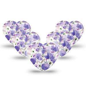 ExpressionMed Italian Blooms Freestyle Libre 2 Heart Shape Tape, Abbott Lingo, 5-Pack Tape and 5-Pack Sticker Soft Painted Bright Purple Flowers Adhesive Patch CGM Design