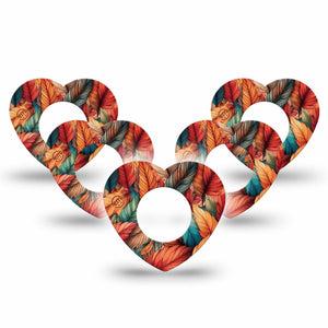 ExpressionMed Fall Leaf Feathers Freestyle Libre 2 Heart Shape Tape, Abbott Lingo,  5-Pack Orange Green Feather Mix Adhesive Patch CGM Design