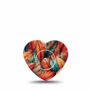 ExpressionMed Fall Leaf Feathers Freestyle Libre 2 Heart Shape Tape, Abbott Lingo, Single Tape and Single Sticker Rustic Inspired Feathers Adhesive Patch CGM Design