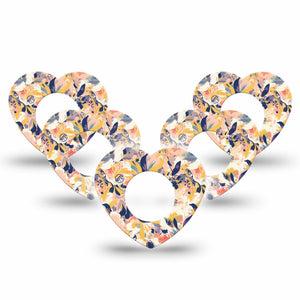 ExpressionMed Tinted Blooms Freestyle Libre 2 Heart Shape Tape, Abbott Lingo,  5-Pack Soft Color Palette Flower Painting Adhesive Patch CGM Design