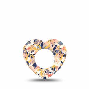 ExpressionMed Tinted Blooms Freestyle Libre 2 Heart Shape Tape, Abbott Lingo, Single Peachy Navy Toned Florals Adhesive Patch CGM Design