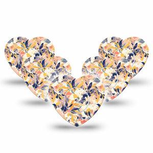 ExpressionMed Tinted Blooms Freestyle Libre 2 Heart Shape Tape, Abbott Lingo, 5-Pack Tape and 5-Pack Sticker Artistic Flower Painting Adhesive Patch CGM Design