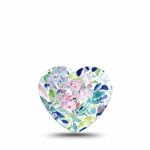 ExpressionMed Subdued Tropics Freestyle Libre 2 Heart Shape Tape, Abbott Lingo,  Single Tape and Single Sticker Blue Palette Floral Mural Adhesive Patch CGM Design