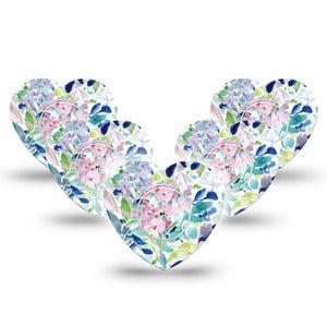 ExpressionMed Subdued Tropics Freestyle Libre 2 Heart Shape Tape, Abbott Lingo, 5-Pack Tape and 5-Pack Sticker Soft Blue Pink Hues Floral Adhesive Patch CGM Design