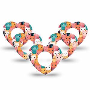 ExpressionMed Rainbow Cats Freestyle Libre 2 Heart Shape Tape, Abbott Lingo,  5-Pack Orange Peach Blue Green Toned Kittens Adhesive Patch CGM Design