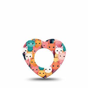ExpressionMed Rainbow Cats Freestyle Libre 2 Heart Shape Tape, Abbott Lingo, Single Cat Lovers Painting Inspired Adhesive Patch CGM Design