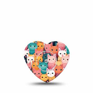 ExpressionMed Rainbow Cats Freestyle Libre 2 Heart Shape Tape, Abbott Lingo, Single Tape and Single Sticker Brightly Colored Kittens Adhesive Patch CGM Design