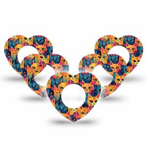 ExpressionMed Catorama Freestyle Libre 2 Heart Shape Tape, Abbott Lingo,  5-Pack Cute Cat Face Patterns Adhesive Patch CGM Design