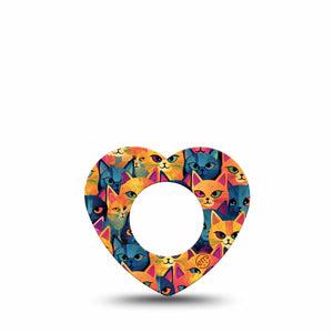 ExpressionMed Catorama Freestyle Libre 2 Heart Shape Tape, Abbott Lingo,  Single Tape Brightly Colored Kitty Art Adhesive Patch CGM Design