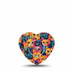 ExpressionMed Catorama Freestyle Libre 2 Heart Shape Tape, Abbott Lingo,  Single Tape and Single Sticker Mix Of Blue And Orange Cats Adhesive Patch CGM Design