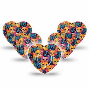 ExpressionMed Catorama Freestyle Libre 2 Heart Shape Tape, Abbott Lingo,  5-Pack Tape and 5-Pack Sticker Mixed Hue Cat Pattern Artwork Adhesive Patch CGM Design