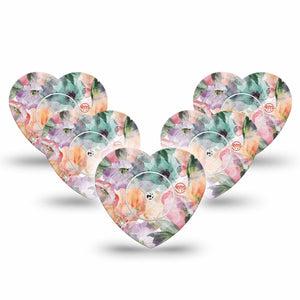 ExpressionMed Flower Clouds Freestyle Libre 3 Heart Shape Tape 5-Pack Tape and 5-Pack Sticker Soft-Colored Petals, Patch CGM Design