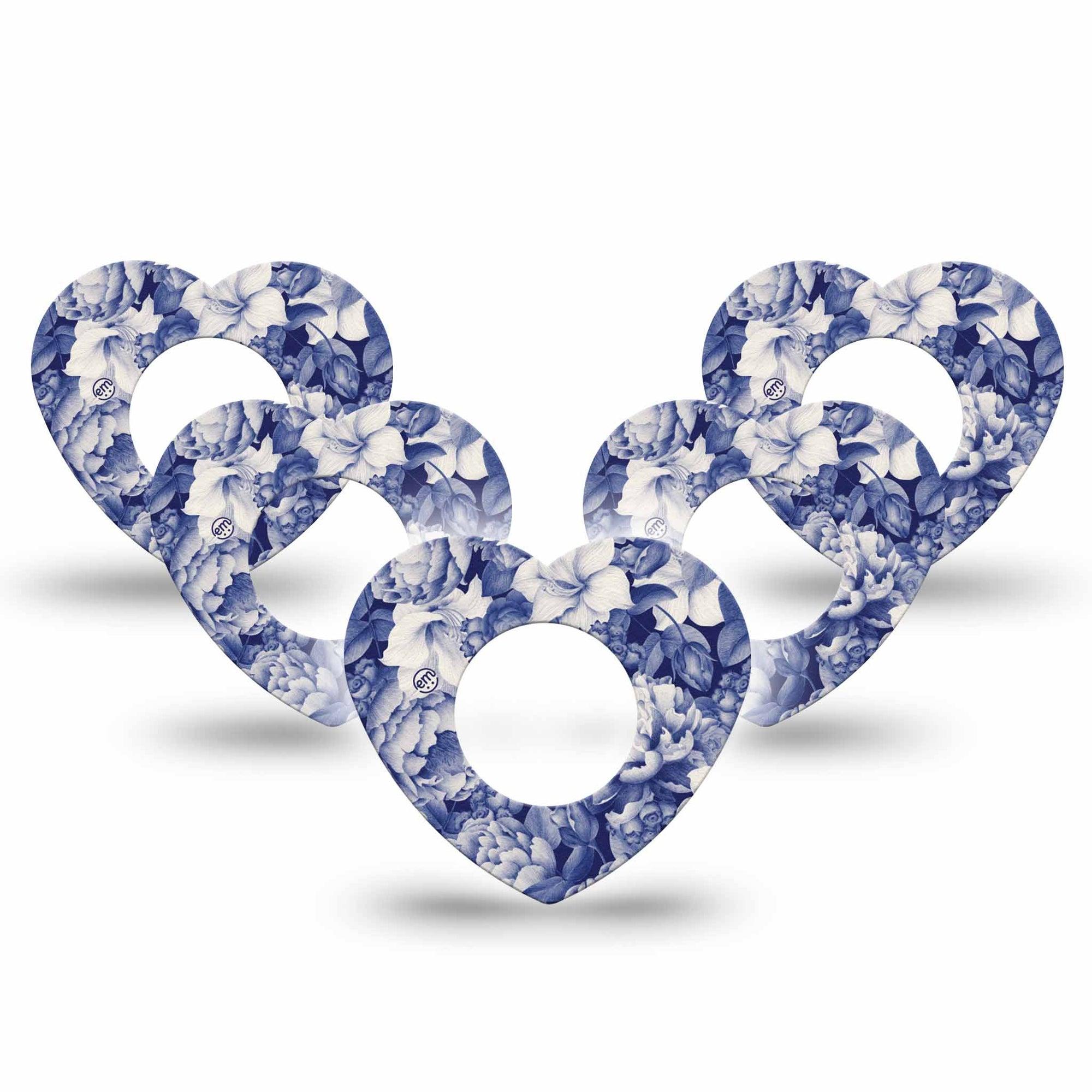 ExpressionMed Moody Blues Freestyle Libre 2 Heart Shape Tape, Abbott Lingo,  5-Pack Tape Stone Blue Gray Flower Variety, Adhesive Patch CGM Design