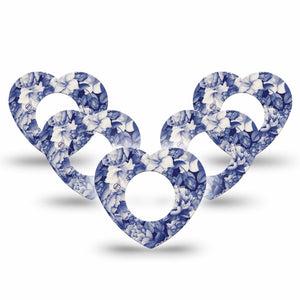 ExpressionMed Moody Blues Freestyle Libre 2 Heart Shape Tape, Abbott Lingo,  5-Pack Tape Stone Blue Gray Flower Variety, Adhesive Patch CGM Design