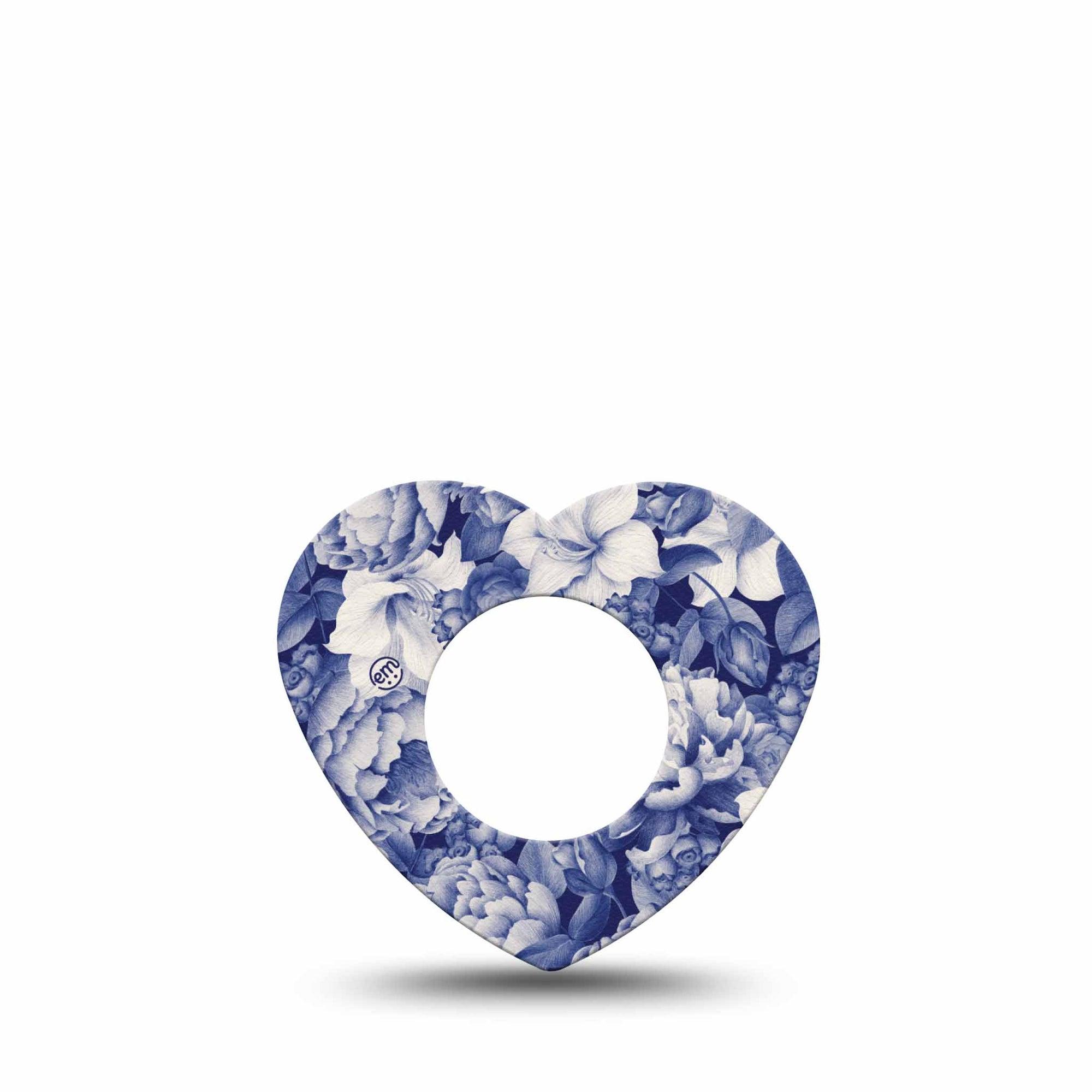 ExpressionMed Moody Blues Freestyle Libre 2 Heart Shape Tape, Abbott Lingo, Single Tape Blue Noir Flower Variety, Adhesive Patch CGM Design