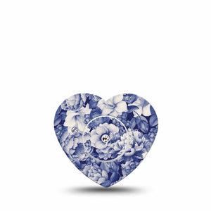 ExpressionMed Moody Blues Freestyle Libre 2 Heart Shape Tape, Abbott Lingo,  Single Tape and Single Sticker Stone Blue Gray Flower Variety, Adhesive Patch CGM Design