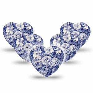 ExpressionMed Moody Blues Freestyle Libre 2 Heart Shape Tape, Abbott Lingo, 5-Pack Tape and 5-Pack Sticker Blue Noir Flower Variety, Adhesive Patch CGM Design