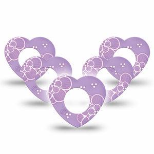 ExpressionMed Purple Flowers Freestyle Libre 2 Heart Shape Tape, Abbott Lingo,  5-Pack Tape Adorable Lilac Petals, Adhesive Patch CGM Design