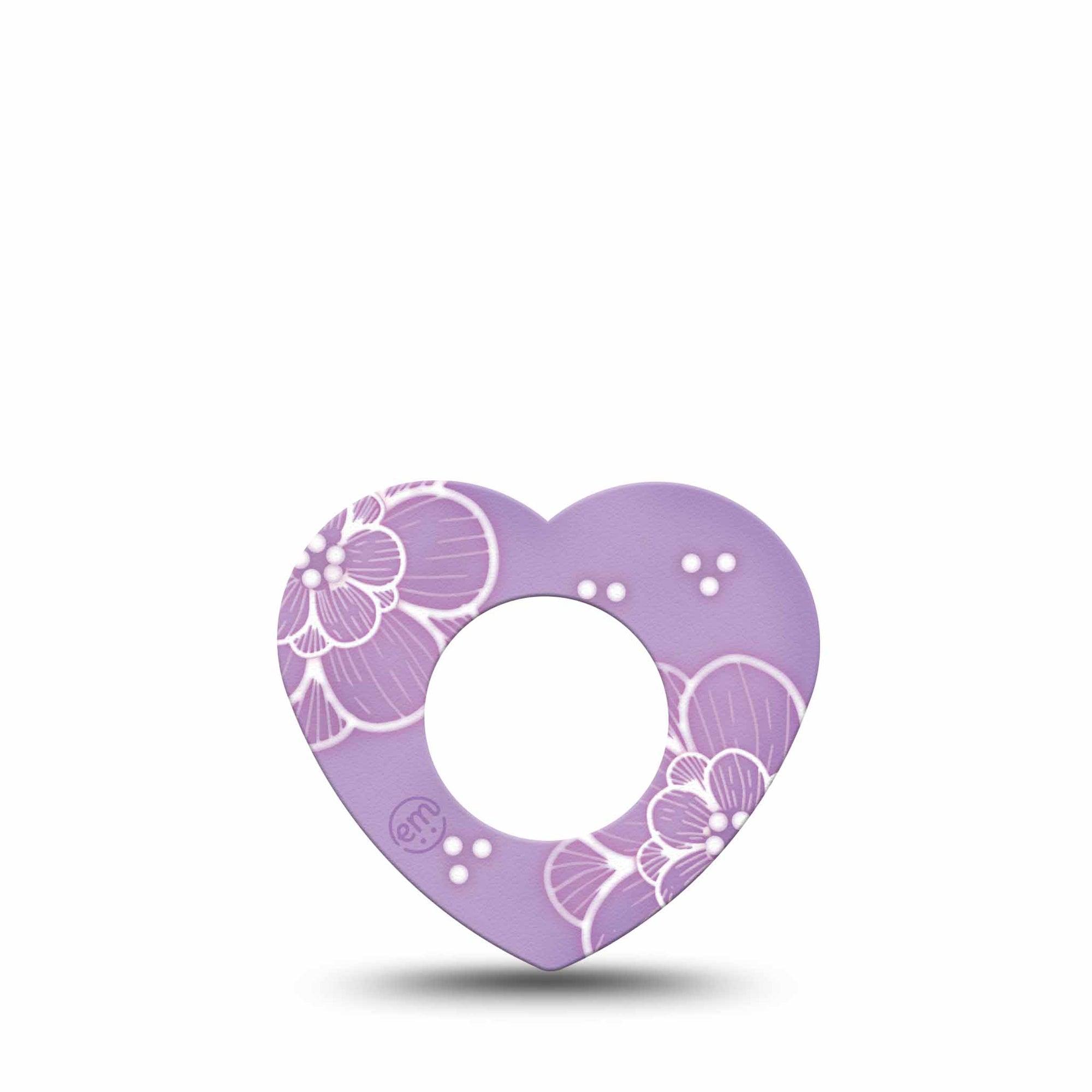 ExpressionMed Purple Flowers Freestyle Libre 2 Heart Shape Tape, Abbott Lingo,  Single Tape Pastel Purple Florals, Adhesive Patch CGM Design