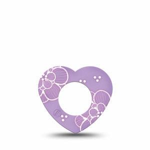 ExpressionMed Purple Flowers Freestyle Libre 2 Heart Shape Tape, Abbott Lingo,  Single Tape Pastel Purple Florals, Adhesive Patch CGM Design