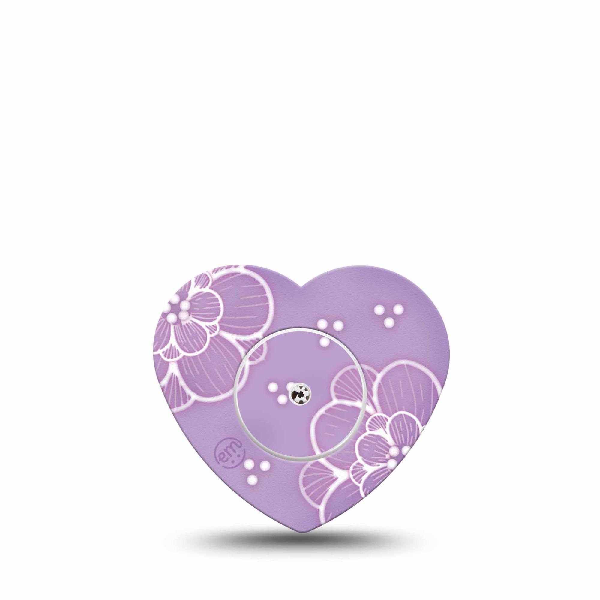 ExpressionMed Purple Flowers Freestyle Libre 2 Heart Shape Tape, Abbott Lingo, Single Tape and Single Sticker Beautiful Dainty Lilac Garden, Adhesive Patch CGM Design