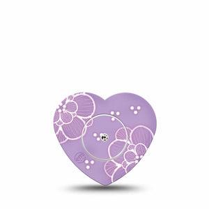 ExpressionMed Purple Flowers Freestyle Libre 2 Heart Shape Tape, Abbott Lingo, Single Tape and Single Sticker Beautiful Dainty Lilac Garden, Adhesive Patch CGM Design