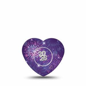 ExpressionMed New Years Celebration Freestyle Libre 2 Heart Shape Tape, Abbott Lingo, Single Tape and Single Sticker New Year Fireworks, Adhesive Patch CGM Design