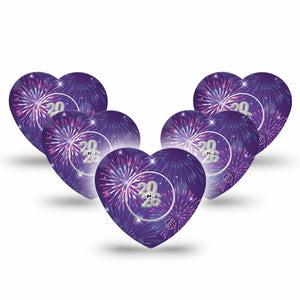ExpressionMed New Years Celebration Freestyle Libre 2 Heart Shape Tape, Abbott Lingo, 5-Pack Tape and 5-Pack Sticker New Year's Eve, Adhesive Patch CGM Design