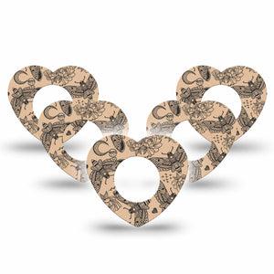 ExpressionMed Tattoo Print Freestyle Libre 2 Heart Shape Tape, Abbott Lingo, 5-Pack Tape Mystical Moth Pattern, Adhesive Patch CGM Design