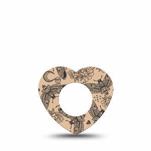 ExpressionMed Tattoo Print Freestyle Libre 2 Heart Shape Tape, Abbott Lingo, Single Tape Tattoo Insect Rose Print, Adhesive Patch CGM Design