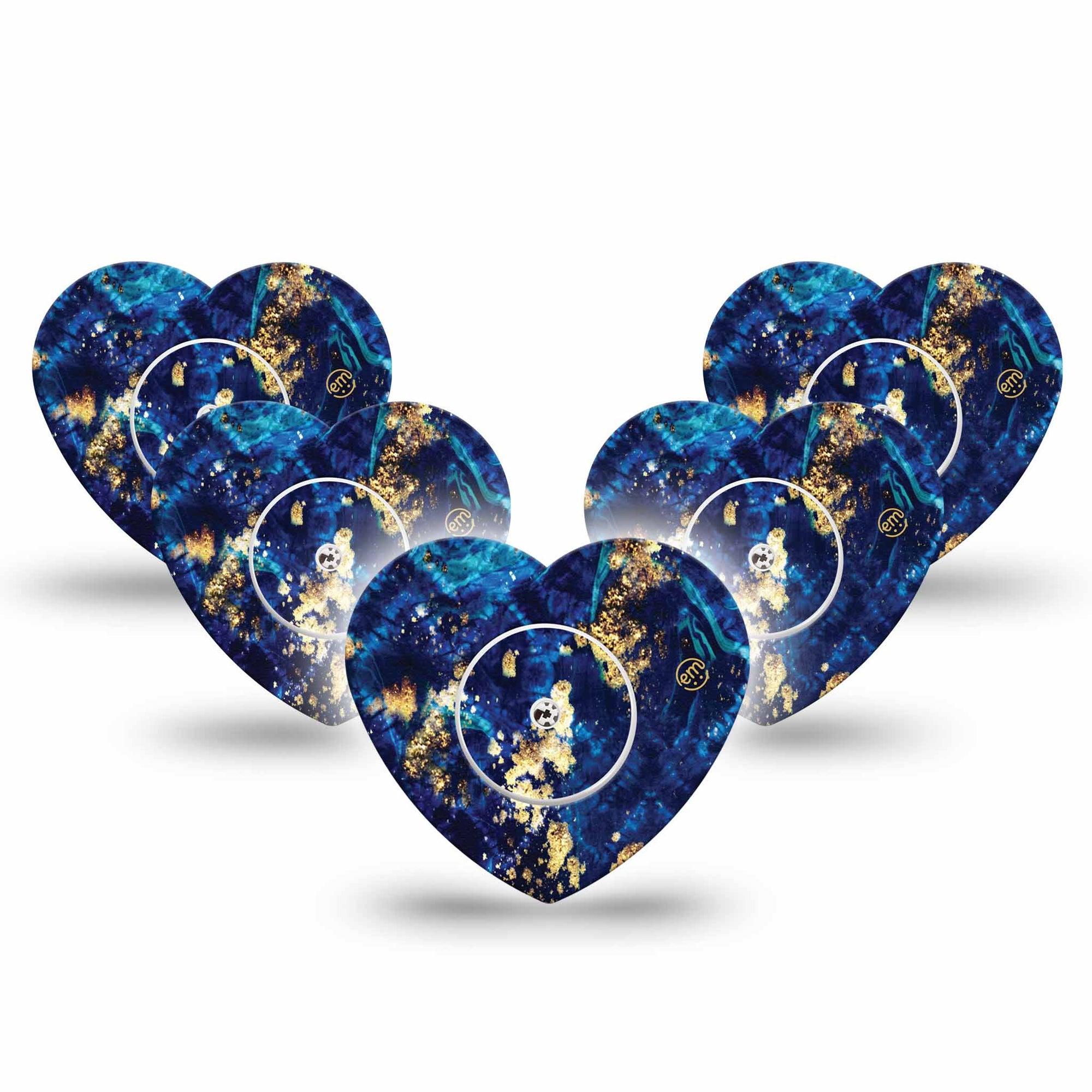 ExpressionMed Molten Midnight Freestyle Libre 2 Heart Shape Tape, Abbott Lingo, 5-Pack Tape and 5-Pack Sticker Melting Blue Gold Chevron, Adhesive Patch CGM Design