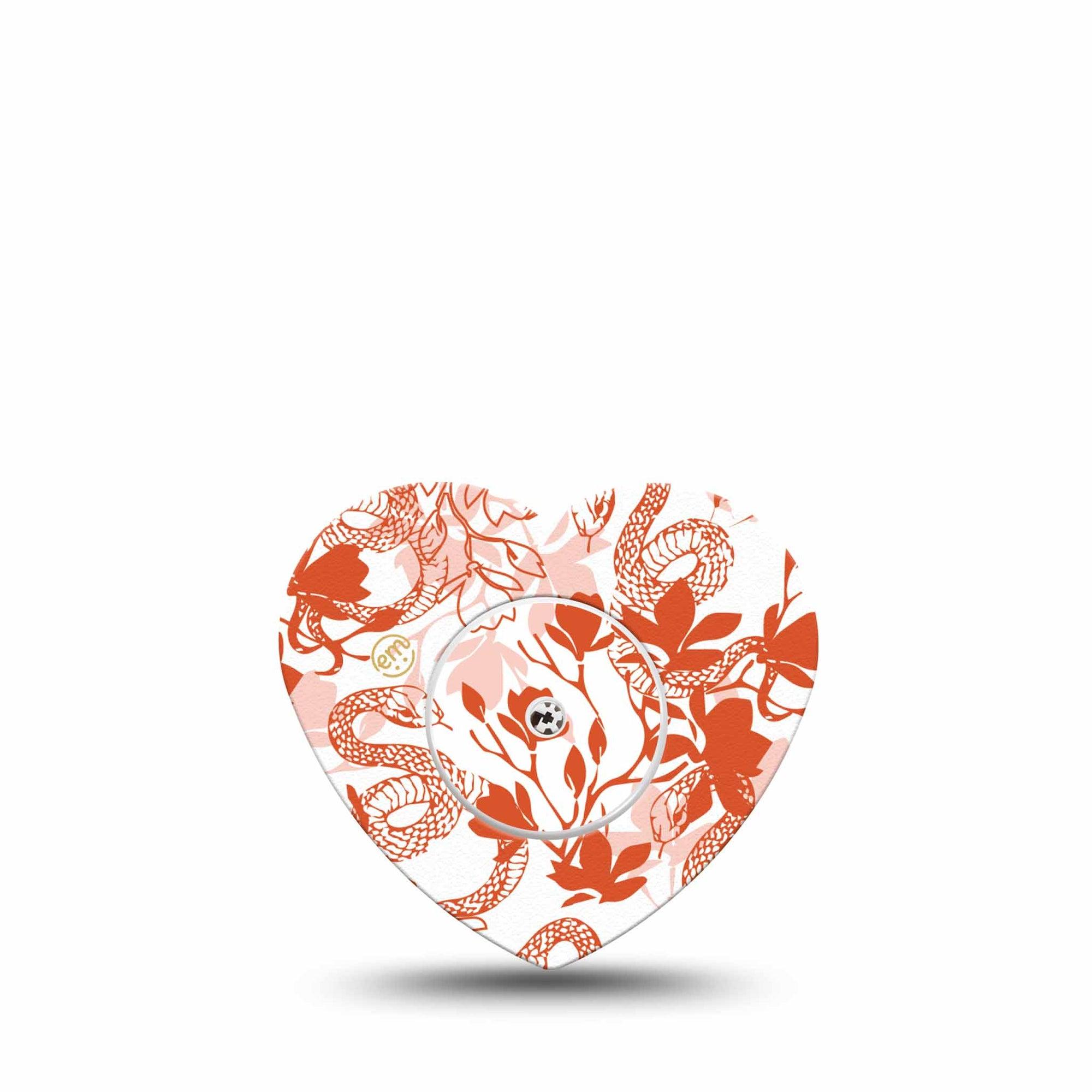 ExpressionMed Lava Coil Floral Freestyle Libre 2 Heart Shape Tape, Abbott Lingo, Single Tape and Single Sticker Orange Ophidian Flowers, Adhesive Patch CGM Design