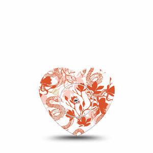 ExpressionMed Lava Coil Floral Freestyle Libre 2 Heart Shape Tape, Abbott Lingo, Single Tape and Single Sticker Orange Ophidian Flowers, Adhesive Patch CGM Design