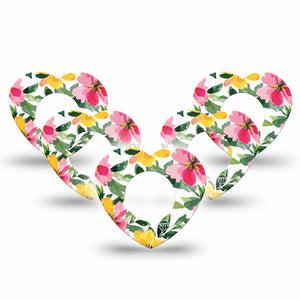 ExpressionMed Lemonade Flowers Freestyle Libre 2 and Libre 2 Plus Heart Shape Tape, Abbott Lingo,  5-Pack Tape Multicolored Pink Yellow Garden, Adhesive Patch CGM Design